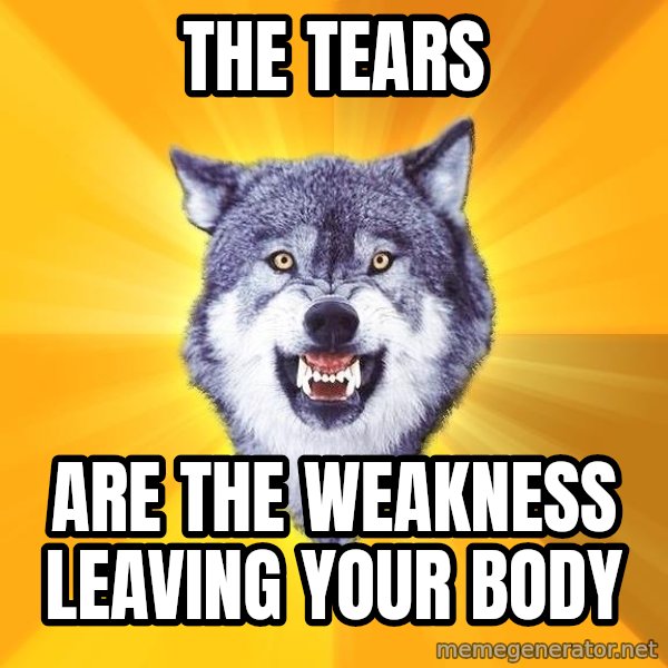 Courage Wolf meme: the tears / are the weakness leaving your body