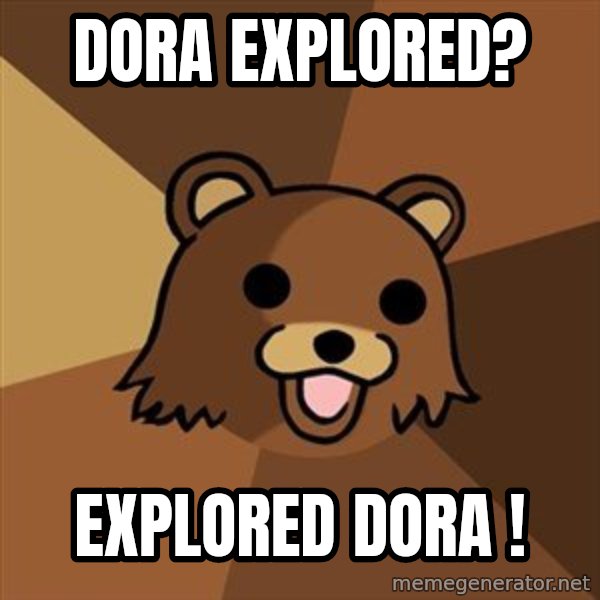 Pedobear meme: DORA EXPLORED? / EXPLORED DORA !