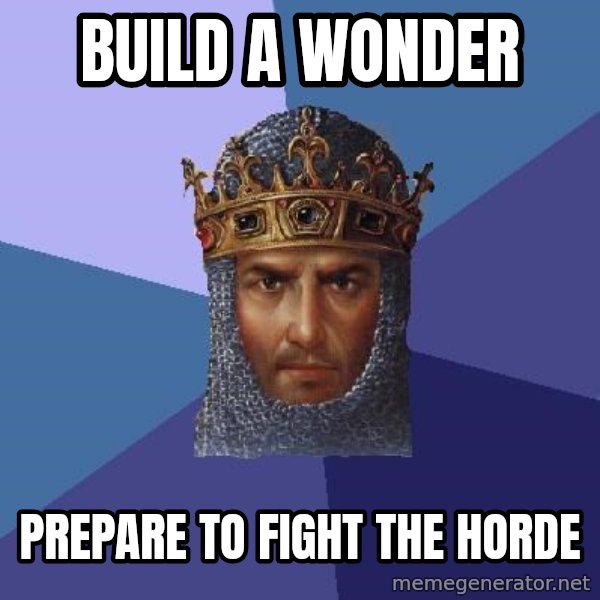 Age Of Empires meme: build a wonder / prepare to fight the horde