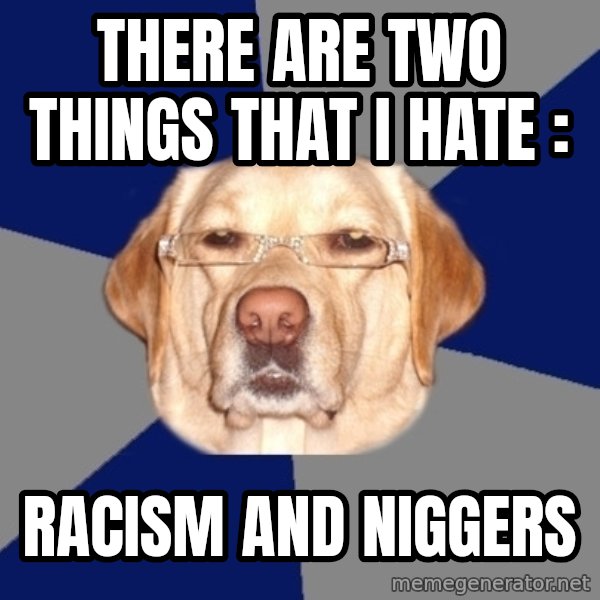 Racist Dog meme: THERE ARE TWO THINGS THAT i HATE : / rACISM AND NIGGERS