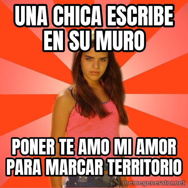 Jealous Girl meme: una chica escribe en su muro / poner te amo mi amor para marcar territorio