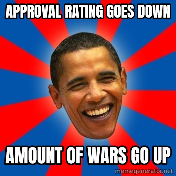 Obama meme: Approval rating goes down / amount of wars go up