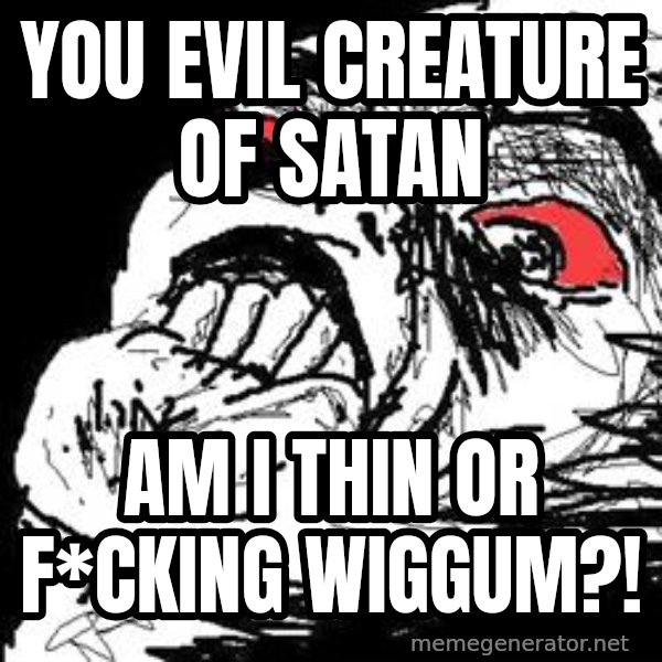 Ffffuuuu meme: YOU EVIL CREATURE OF SATAN / AM I THIN OR F*CKING WIGGUM?!