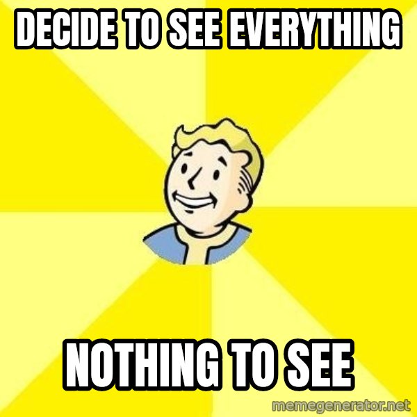 Fallout 3 meme: DECIDE TO SEE EVERYTHING / NOTHING TO SEE