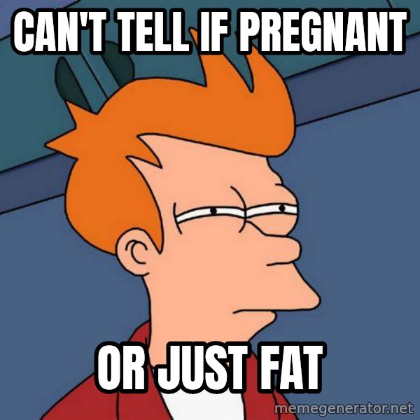 Futurama Fry meme: Can't tell if pregnant / or just fat