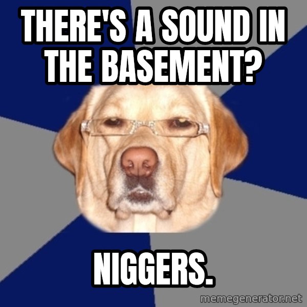 Racist Dog meme: there's a sound in the basement? / niggers.