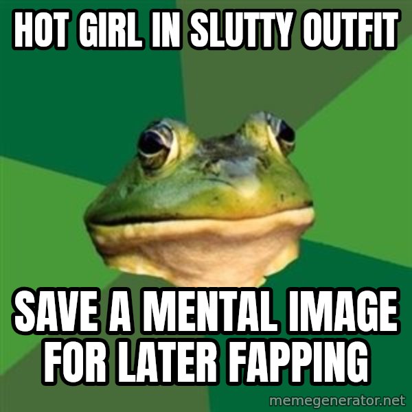 Foul Bachelor Frog meme: hot girl in slutty outfit / save a mental image for later fapping