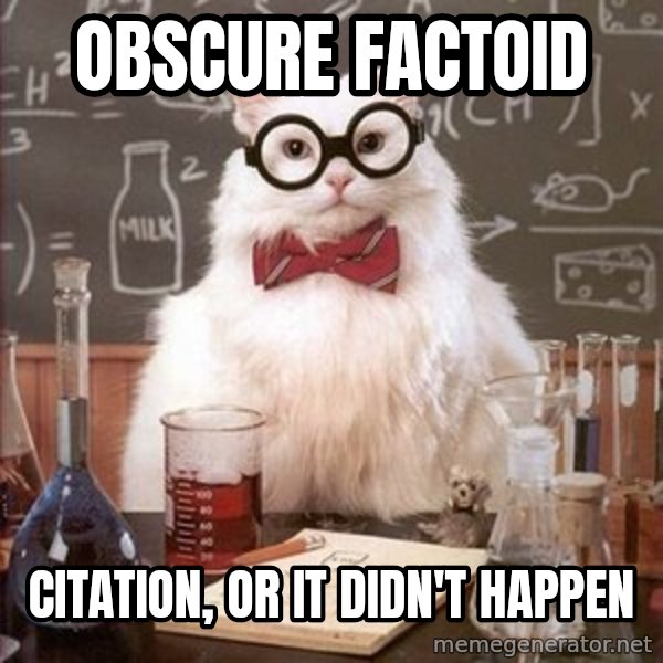 Chemistry Cat meme: Obscure factoid / citation, or it didn't happen