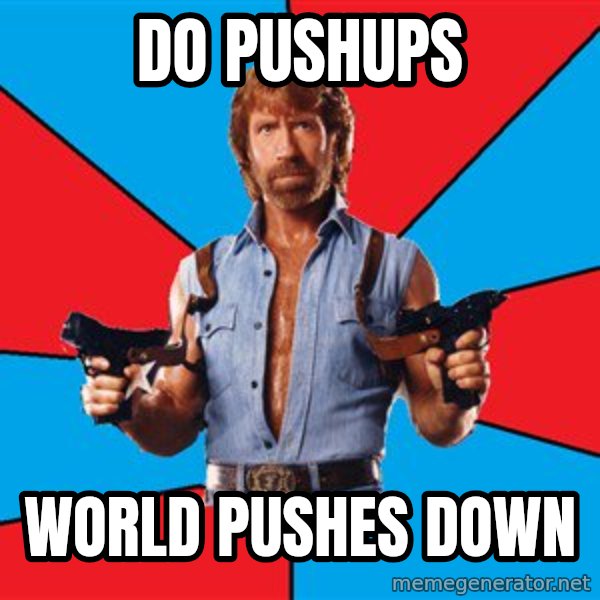 Chuck Norris  meme: DO PUSHUPS / WORLD PUSHES DOWN