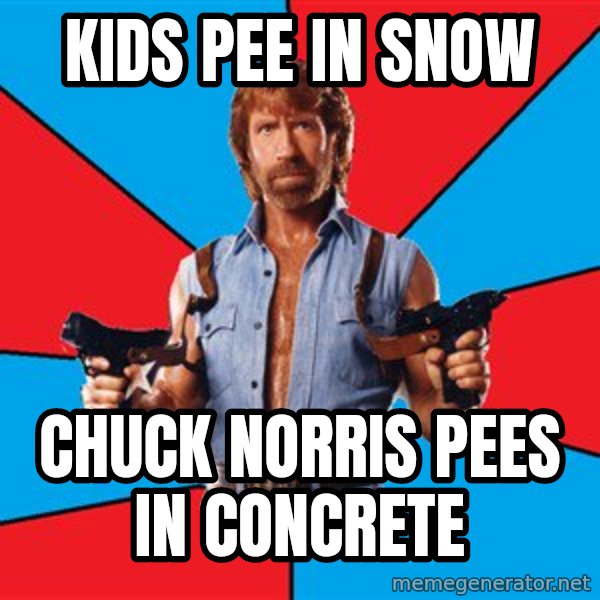 Chuck Norris  meme: Kids pee in snow / Chuck norris pees in concrete
