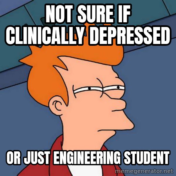 Futurama Fry meme: Not sure if clinically depressed / or just engineering student