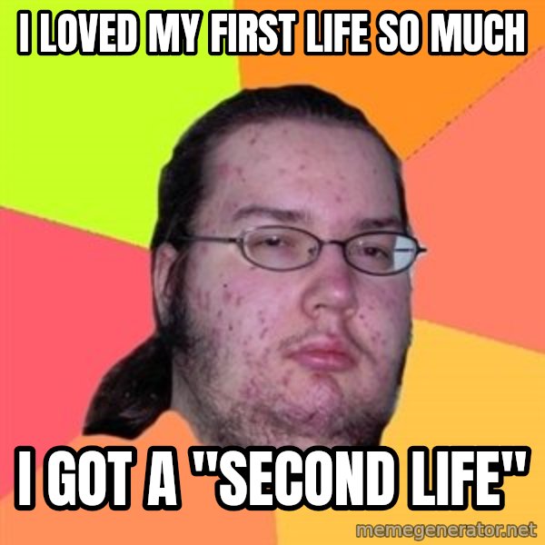 Butthurt Dweller meme: I loved my first life so much / I got a "second Life"