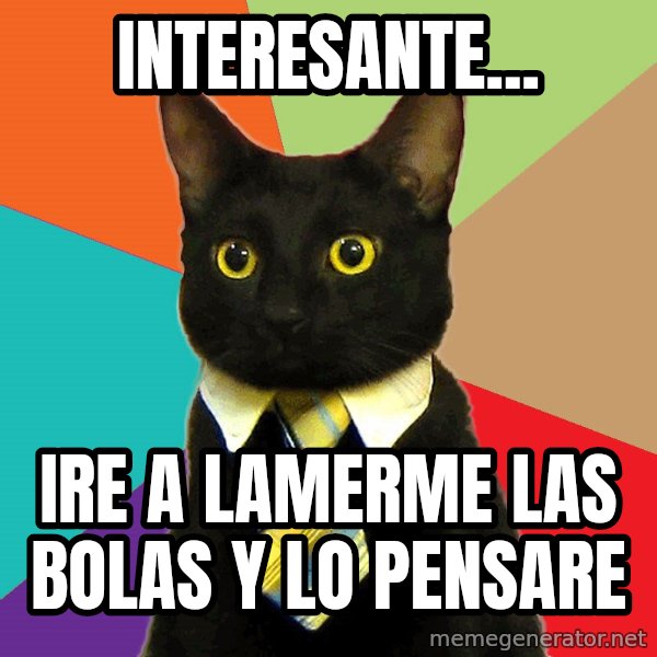 Business Cat meme: interesante... / ire a lamerme las bolas y lo pensare