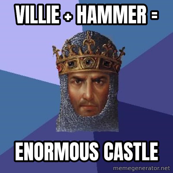 Age Of Empires meme: Villie + Hammer = / enormous castle