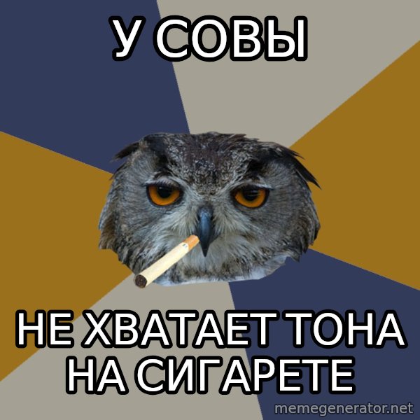 Art Student Owl meme: У совы / не хватает тона на сигарете