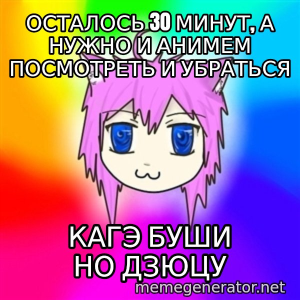 budnyawkoi meme: Осталось 30 минут, а нужно и анимем посмотреть и убраться / Кагэ буши но дзюцу