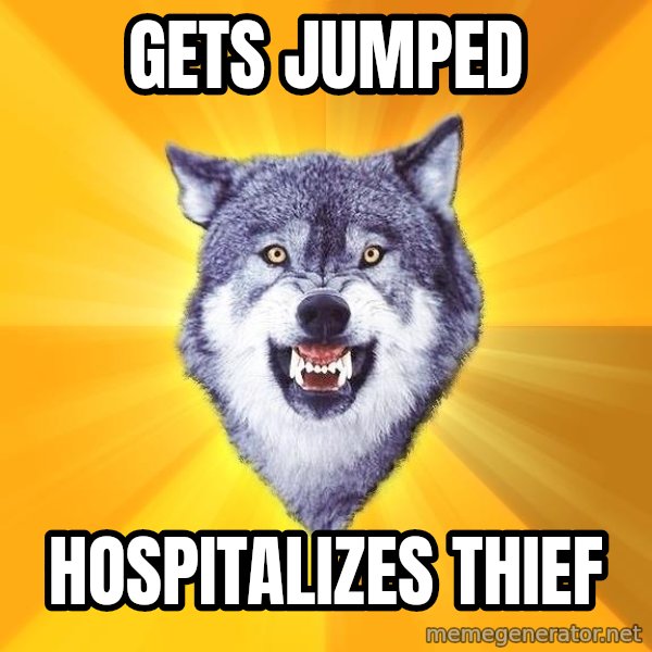 Courage Wolf meme: Gets jumped / hospitalizes thief