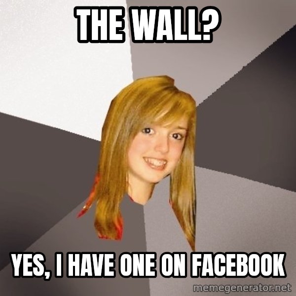Musically Oblivious 8th Grader meme: the wall? / yes, i have one on facebook