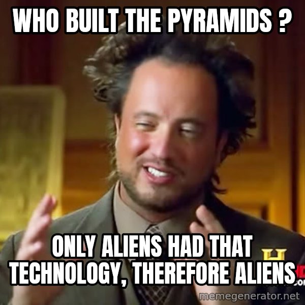 Giorgio A Tsoukalos Hair meme: WHO BUILT THE PYRAMIDS ? / ONLY ALIENS HAD THAT TECHNOLOGY, THEREFORE ALIENS