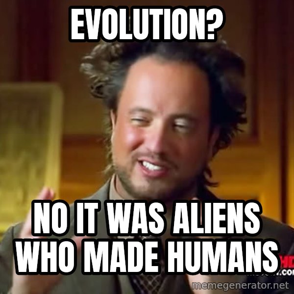 Giorgio A Tsoukalos Hair meme: EVOLUTION? / NO IT WAS ALIENS WHO MADE HUMANS