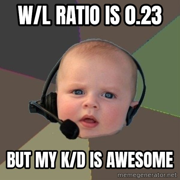 FPS N00b meme: W/l ratio is 0.23 / but my K/d is awesome
