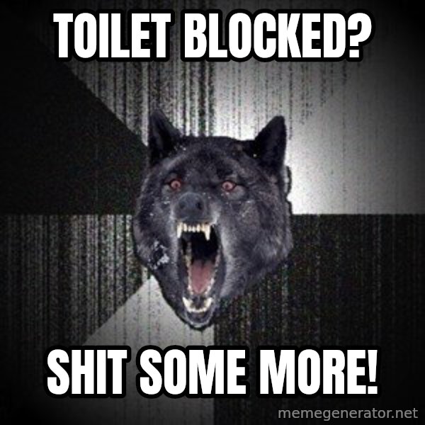Insanity Wolf meme: TOILET BLOCked? / SHIT SOME MORE!