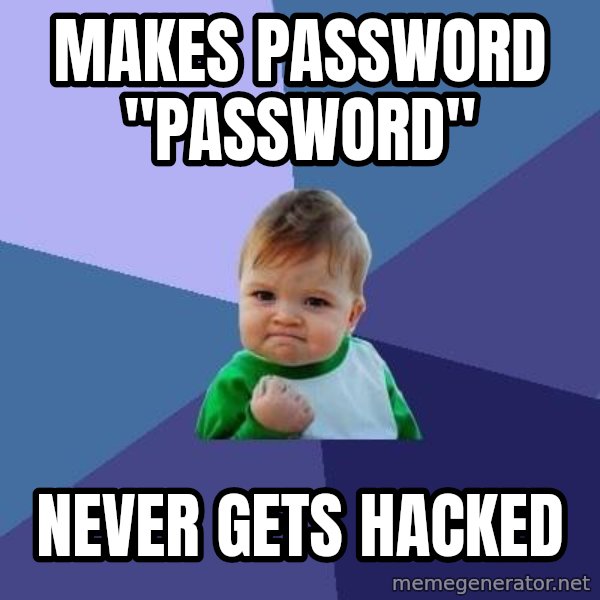 Success Kid meme: Makes password "password" / Never gets hacked