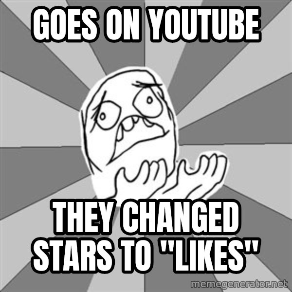 Whyyy??? meme: Goes on youtube / they changed stars to "likes"