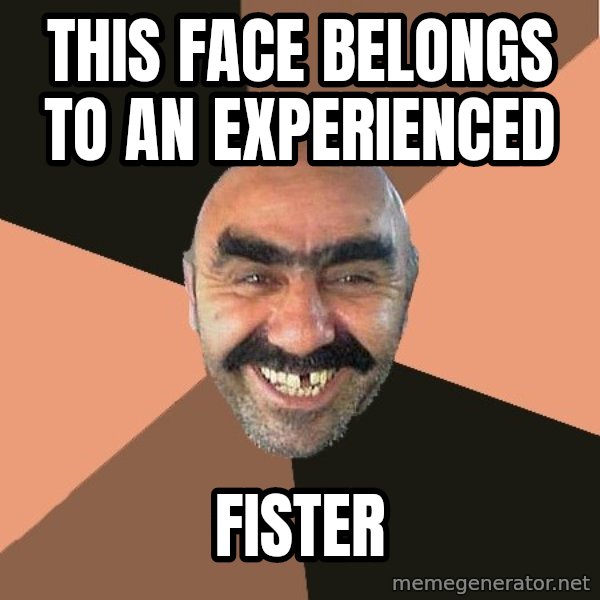 Provincial Man meme: this face belongs to an experienced / fister