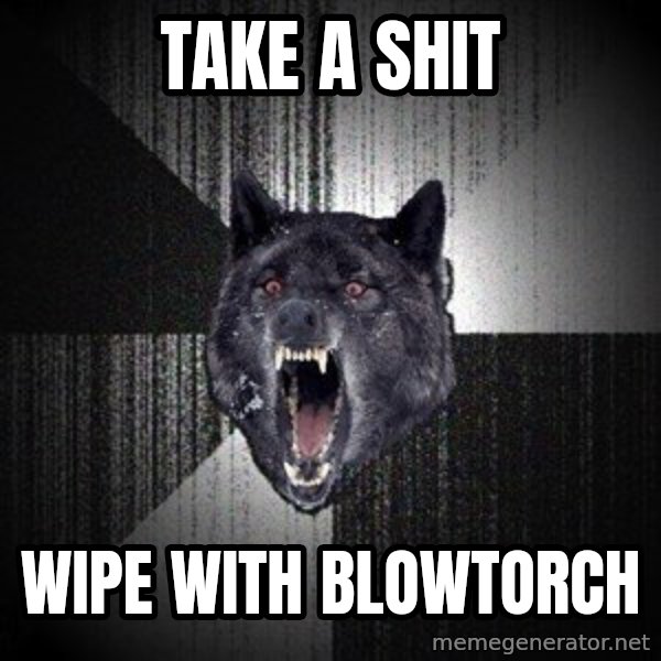 Insanity Wolf meme: TAKE A SHIT / WIPE WITH BLOWTORCH