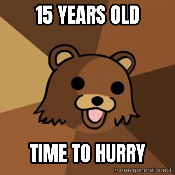 Pedobear meme: 15 Years OLD / time to hurry