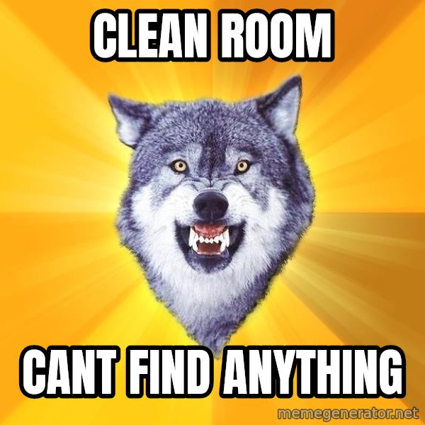 Courage Wolf meme: clean room / cant find anything
