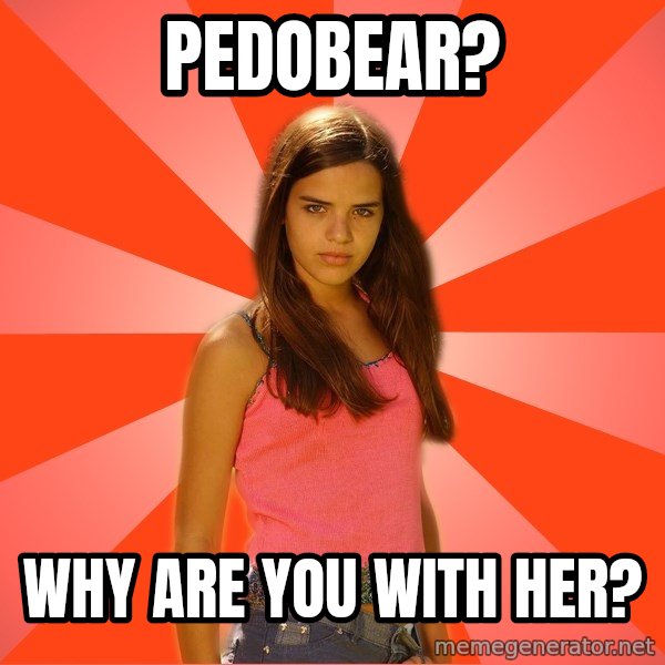 Jealous Girl meme: Pedobear? / why are you with her?
