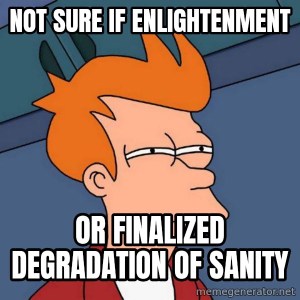 Futurama Fry meme: Not sure if enlightenment / or finalized degradation of sanity