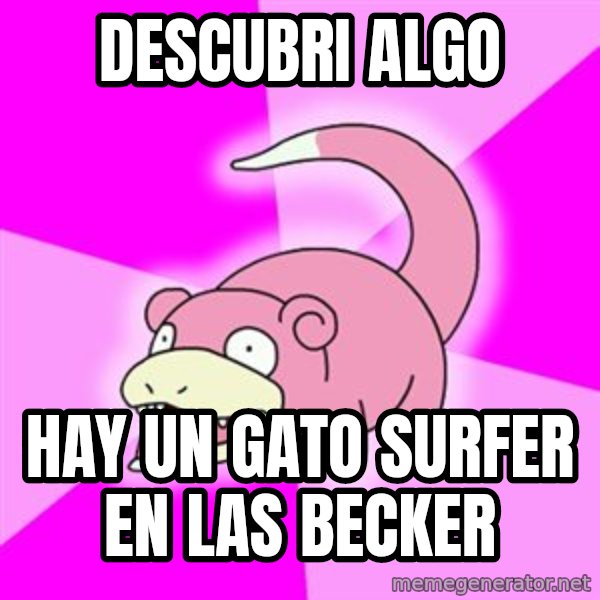 Slowpoke meme: DESCUBRI ALGO / HAY UN GATO SURFER EN LAS BECKER