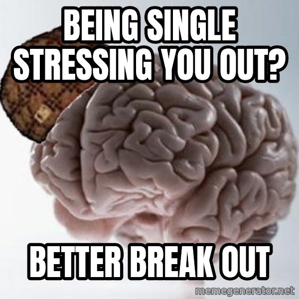 Scumbag Brain meme: Being Single stressing you out? / better break out
