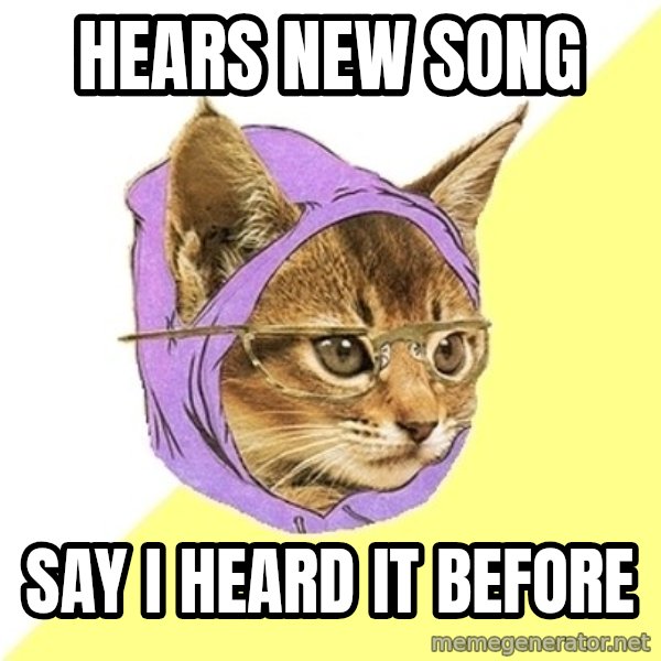 Hipster Kitty meme: Hears new song / say i heard it before