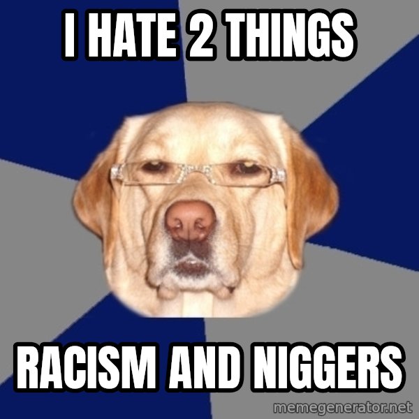 Racist Dog meme: i hate 2 things / racism and niggers