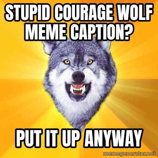 Courage Wolf meme: stupid courage wolf meme caption? / Put it up anyway