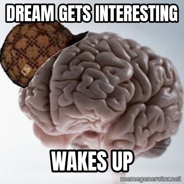 Scumbag Brain meme: Dream gets interesting / Wakes up
