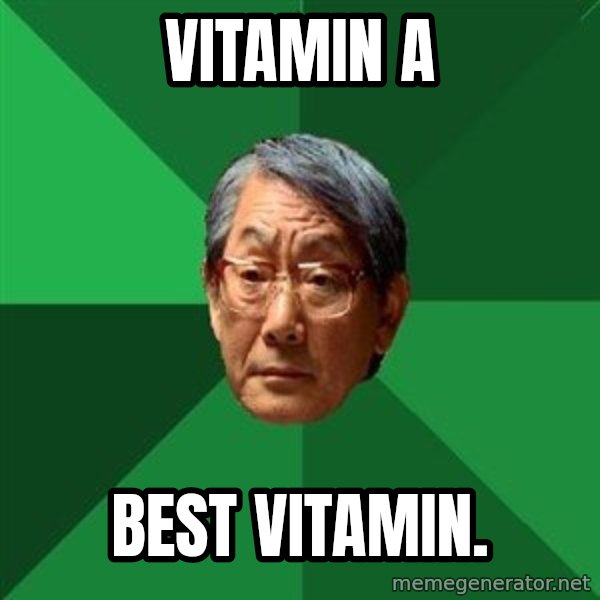 High Expectations Asian Father meme: Vitamin A / Best vitamin.