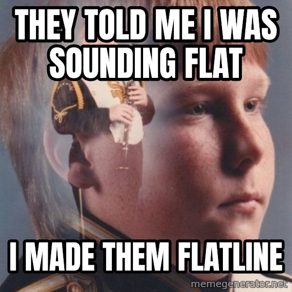 PTSD Clarinet Boy meme: they told me i was sounding flat / i made them flatline