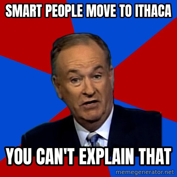 Bill O'Reilly Proves God meme: smart people move to ithaca / YOU can't explain that