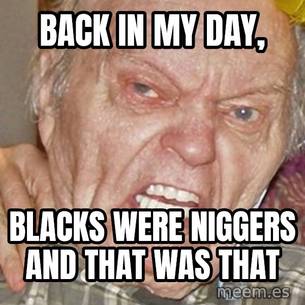 Grumpy Grandpa meme: Back in my day, / Blacks were niggers and that was that