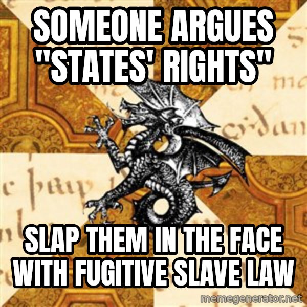 History Major Heraldic Beast meme: Someone argues "states'  rights" / slap them in the face with Fugitive slave law