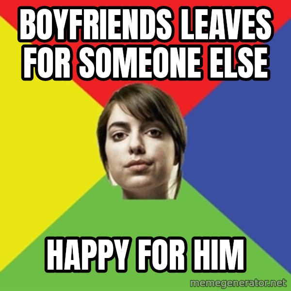 Non Jealous Girl meme: boyfriends leaves for someone else / happy for him