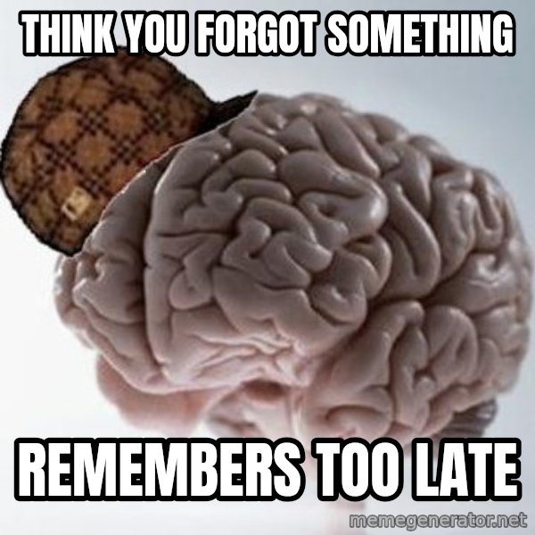 Scumbag Brain meme: think you forgot something / remembers too late