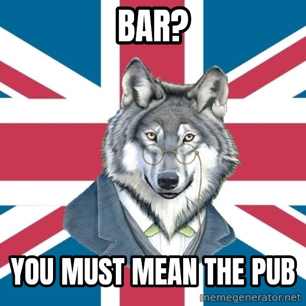 Sir Courage Wolf Esquire meme: Bar? / You must mean the pub