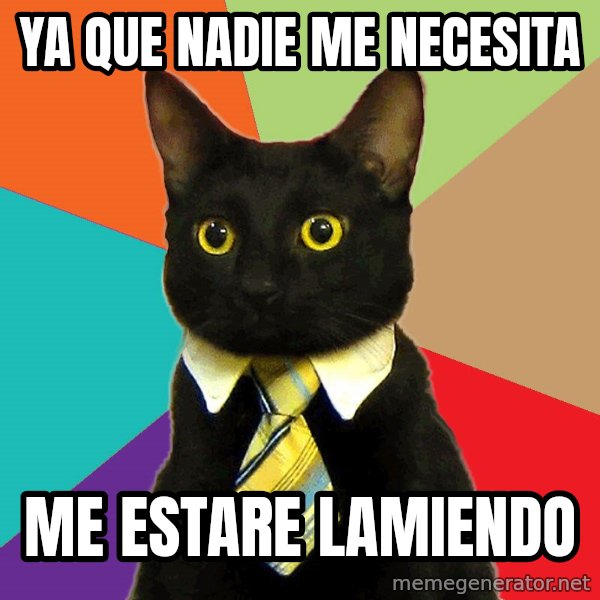Business Cat meme: ya que nadie me necesita / me estare lamiendo