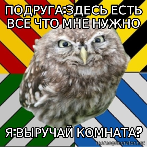 JEALOUS POTTEROMAN meme: Подруга:здесь есть все что мне нужно / Я:выручай комната?